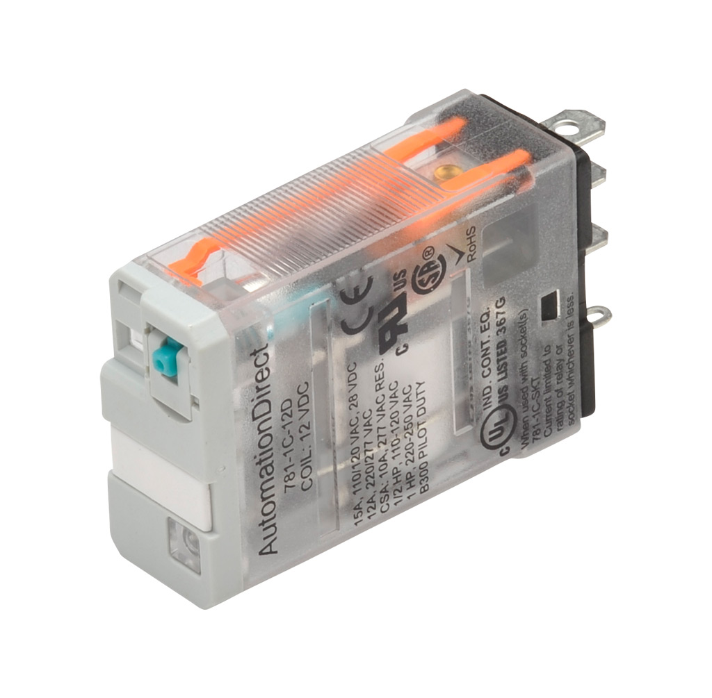 RELEVADOR DE CONTROL, MONTAJE EN SOCKET, VOLTAJE DE BOBINA 12VDC, SPDT, 15A, CONFIGURACION DE 5-PIN, CON INDICADOR LED, CON BOTON DE PRUEBA PUSH-TO-TEST 781-1C-12D