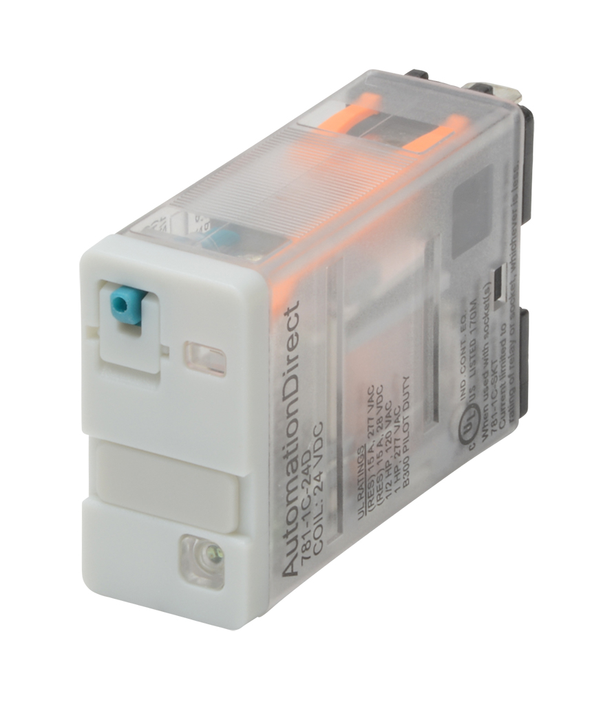 RELEVADOR DE CONTROL, MONTAJE EN SOCKET, VOLTAJE DE BOBINA 24VDC, SPDT, 15A, CONFIGURACION DE 5-PIN, CON INDICADOR LED, CON BOTON DE PRUEBA PUSH-TO-TEST 781-1C-24D
