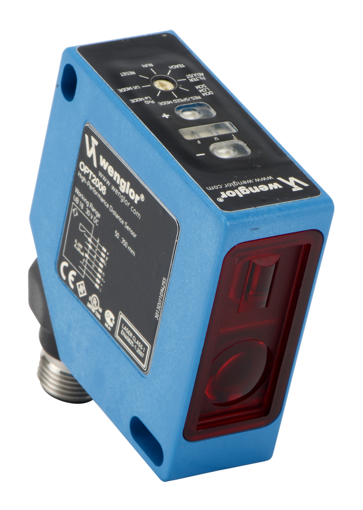 SENSOR DISTANCIOMETRO LASER FOTOELECTRICO WENGLOR, DIFUSO, 50X50X20MM, EMISION DE LUZ LASER CLASE 1, DISTANCIA DE DETECCION DE 50-350MM, VOLTAJE DE FUNCIONAMIENTO DE 18-30VCC, SALIDA ANALOGICA DE 0-10VCC, O 4-20MA, M12 RAPIDO DE 8 PINES DESCONECTAR OPT2006