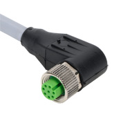 CABLE BLINDADO, HEMBRA DE ANGULO RECTO M12 A CABLE FLEXIBLE, 8 POLOS, CUBIERTA DE PUR, GRIS, LONGITUD DE CABLE DE 16.4 PIES/ 5M, IP67 7000-17141-2940500