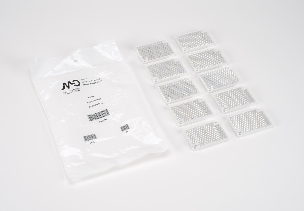 PAQUETE DE 10 REFLECTORES, RENTANGULAR, 41 MM X 60MM, PARA USAR CON SENSORES FOTOELECTRICOS REFLECTANTES POLARIZADOS. RL116