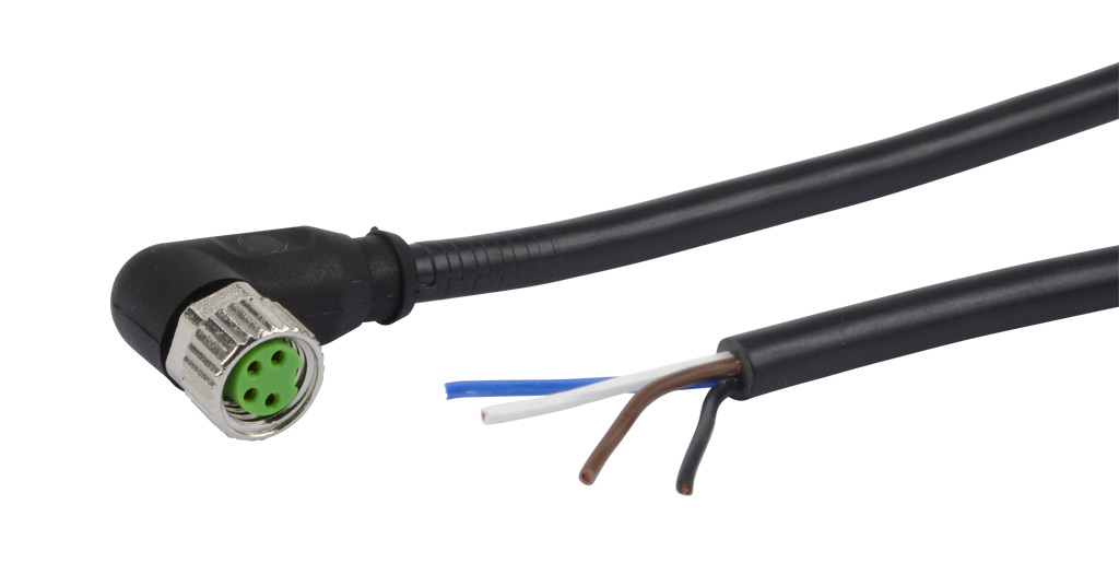CABLE, HEMRA DE ANGULO RECTO M8 A CABLE FLEXIBLE, 4 POLOS, CUBIERYA DE PVC, NEGRA, LONGITUD DE CABLE DE 16,4FT/5M, IP 67 CD08-0W-050-C1